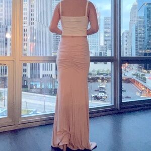 Venus x small light coral long skirt with slit and scrunch detail